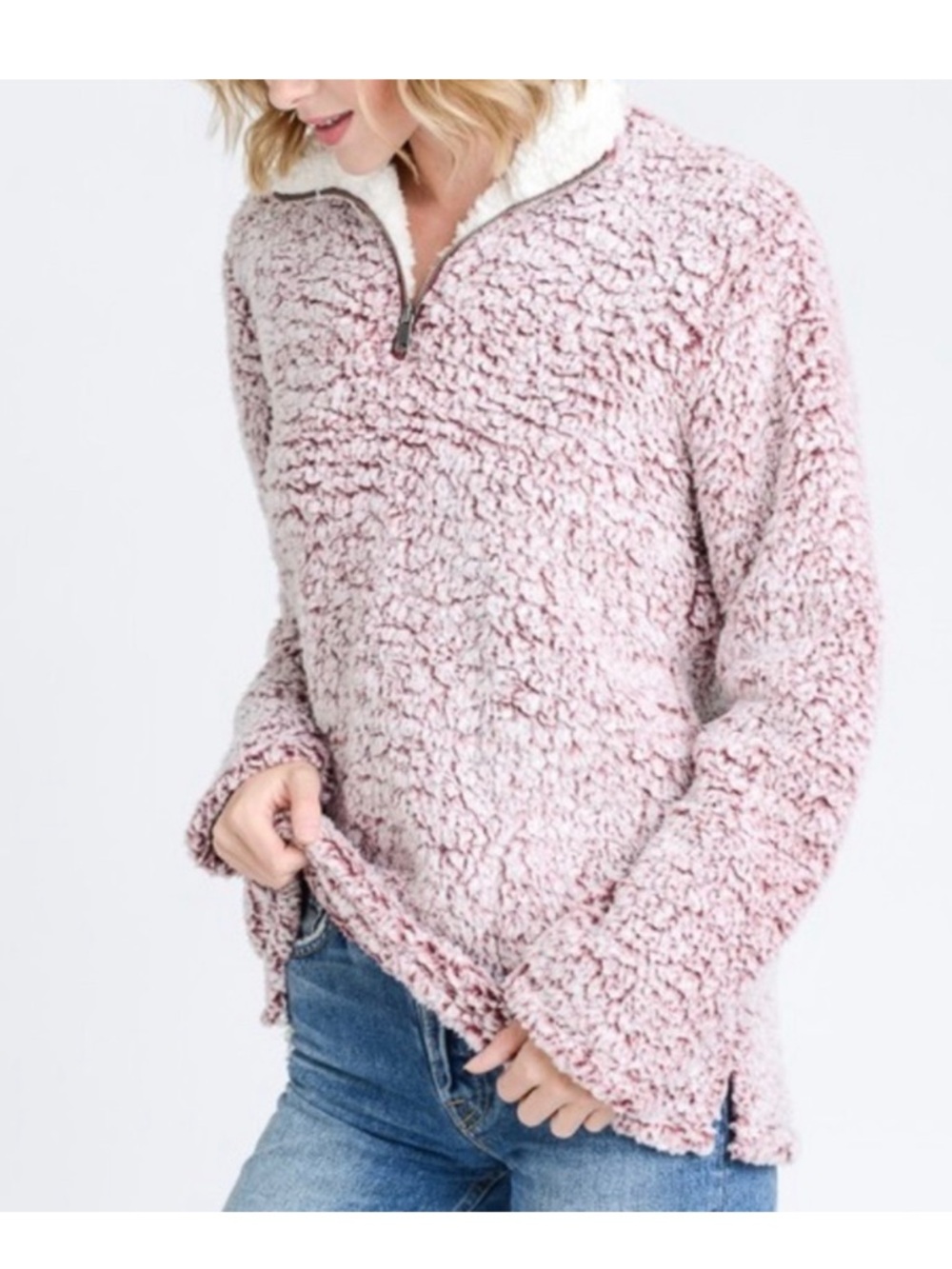 Peach Love California Pink Sherpa Half-Zip Pullover